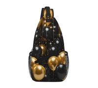 NSDdefAWCGT Sling Bag for Women Men Chest Bag Daypack Fanny Pack Black and Gold Ballons Cross Body Bag for Outdoor Hiking Travel