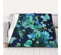 NSDdefAWCGT Throw Blanket for Couch Soft Lightweight Bed Blanket Green Butterfly and Blue Flowers Portable Throw Blankets for Bed Sofa Camping and Travel Home Decor 50"x40"