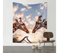 NSDdefAWCGT Vintage Aesthetic Tapestry Flower Plants Wall Tapestry Decor Flag Two Giraffes Face to Face Tapestries for Bedroom Living Room Dorm Cute Bedroom Decor 130 x 152 cm