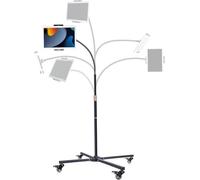 Nsdmakdt Rolling Tablet Stand with Wheels, Heavy Duty Tablet on Wheels with Industrial Casters, Adjustable Floor Mount Stand for Bed, Couch, Office, Thick Case Friendly (Fits 9.7"-14" Tablets)