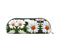 NSHSNKWB Semi-Circular Leather Storage Bag with White Daisies Cosmetic Bag Coin Purse, silver, One Size, Storage bag