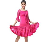 NSHZKQ Lace Latin Dance Dresses Five-Quarter Sleeves Tango Practice Dance Costumes Cha Cha Competition Dancewear,rose Red,3XL