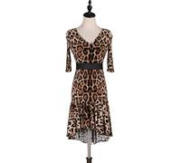NSHZKQ V Neck Latin Competition Dance Dresses Middle Sleeve Tango Standard Dancewear Cha Cha Training Dance Costumes,leopard print,S