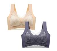 NSICBMNO 2 Pc Wireless Bras for Women, Posture Correction Bras, Strong Support Sports Bras, Push Up Comfort Crossover Bra, Underwired Libiyi Push-Up Lace Bra, Plus Size