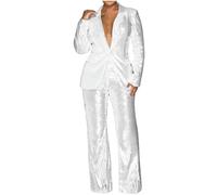 NSICBMNO 2 Piece Outfits Women Sequin Trouser Suit Casual Blazers Sparkly Jackets With Pockets Smart Work Trousers Wide Leg Pants Lounge Set Wedding Outfit Party Wear Co Ord Sets Plus Size