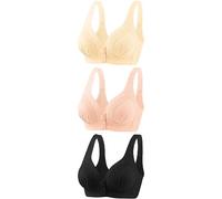 NSICBMNO 3 Pack Nursing Bras Breastfeeding Non Wired Comfort Bra Minimiser Bras Front Fastening Everyday Front Opening Maternity for Pregnancy Full Support Wireless