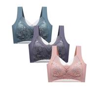 NSICBMNO 3Pc Push Up Bras for Women Plus Size Lace Bralette Posture Correction Bras Full Support Sports Non Wired Ladies Full Cup Padded Sexy Lace Comfort