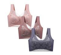 NSICBMNO 3Pc Push Up Bras for Women Plus Size Lace Bralette Posture Correction Bras Full Support Sports Non Wired Ladies Full Cup Padded Sexy Lace Comfort