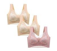 NSICBMNO 3Pc Push Up Bras for Women Plus Size Lace Bralette Posture Correction Bras Full Support Sports Non Wired Ladies Full Cup Padded Sexy Lace Comfort