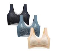 NSICBMNO 3Pc Push Up Bras for Women Plus Size Lace Bralette Posture Correction Bras Full Support Sports Non Wired Ladies Full Cup Padded Sexy Lace Comfort