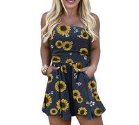 NSICBMNO Bandeau Playsuits with Pockets for Women UK Holiday One-Piece Off Shoulder Jumpsuits Shorts Elastic Waist Strap Playsuit Romper Rompers Strapless Wide Leg Loungewear Beachwear 1-Yellow XL