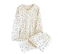NSICBMNO Beige Fleece Pyjamas Women Button Up Pjs Fluffy Cardigan Ruffle Blouses Straight Leg Trousers 2 Piece Outfits Winter Loungewear Sets Long Sleeve Shirts Thermal Pj Bottoms Cozy Warm Pyjamas