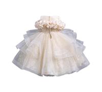 NSICBMNO Beige Girls Princess Dress Tulle Dresses Sequin Evening Gown Off Shoulder Ruffle Layered Dress First Communion Pageant Party Dresses Dance First Communion Ball Gown for Age 5-10 Years
