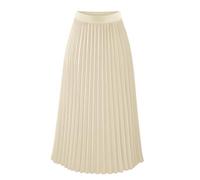 NSICBMNO Beige Pleated Chiffon Skirts - Ladies A Line Midi Skirts for Summer, High Waisted, Elegant Office