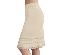 NSICBMNO Beige Under Skirts For Women - Elegant, Knee Length, Modal, Half Slips, Lace Hem, Tiered, Elasticated Waist, Midi, Petticoats For Under Dress