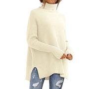 NSICBMNO Beige Women's Tunic Top Longline Jumper Long Sleeve Roll Neck High Neck Oversized Baggy Sweater Ladies Thick Warm Winter Slouchy Knitwear