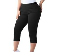 NSICBMNO Black Capri Leggings for Women UK Plus Size Cropped Trousers 3/4 Length Shorts Elasticated Waist Joggers High Waisted Yoga Pants Compression Workout Leggings Lightweight Sweatpants