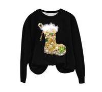 NSICBMNO Black Christmas Jumpers for Women Tunic Tops Novelty Christmas Jumpers Sequin Round Neck Sweatshirt Loose Blouses Baggy Oversized Sweatshirt Vintage Sweater Casual Wear