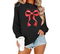 NSICBMNO Black Christmas Sweatshirt For Women - Funny, Oversized, Christmas Tree, Bow Tie Jumper, Long Sleeve Tops, Crew Neck Sweatshirts, Novelty Xmas T Shirt, Winter Jumpers, Ugly Sweatshirt