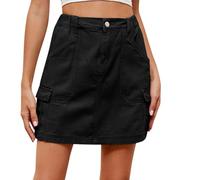 NSICBMNO Black Denim Skirts for Women UK Mini Skirts Y2K Cargo with Pockets Ladies Summer Elasticated Waist Short Pencil Casual A Line Outdoor Streetwear