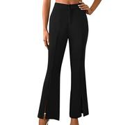 NSICBMNO Black Flared Trousers Women Tailored Work Trousers Bootleg Split Front Bootcut Yoga Pants High Waisted Smart Elegant Wide Leg for Office Work