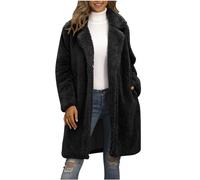 NSICBMNO Black Fleece Jacket Women Fur Coat Open Front Cardigans Elegant Trench Coat With Pocket Longline Coats Teddy Fleece Jackets Winter Coats Lapel Collar Jacket Outwear Long Overcoat Plus Size