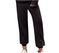 NSICBMNO Black Fleece Trousers Women Plus Size Fluffy Pj Bottoms Elasticated Waist Straight Leg Trousers Baggy Joggers Cuffed Drawstring Winter Pyjama Bottoms Teddy Fleece Lounge Pants Loungewear