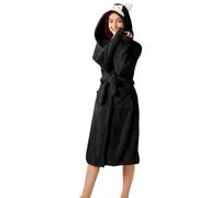 NSICBMNO Black Fluffy Dressing Gown Women Terry Towelling Bathrobe Fleece Bath Robes Hooded Dressing Gown Novelty Nightwear Cat Bathrobe Ladies Flannel Fleece Housecoat With Pockets