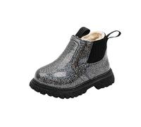 NSICBMNO Black Girls Ankle Boots Kids Snow Boots Fleece Lined School Shoes Sparkly Princess Boot Wram Winter Boot Hiking Combat Shoes Mid Calf Combat Chunky Platform School Riding Chelsea