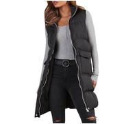 NSICBMNO Black Long Gilet For Women Uk - Winter Jacket Women, Padded Gilet Ladies Gillette Body Warmer Puffer Vest, Puffer Long Padded Coats Zip Up Vest With Pockets, Sleeveless Quilted Jacket