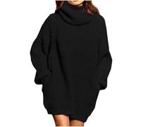 NSICBMNO Black Long Jumpers for Women UK Oversized Jumper with Pockets Chunky Knit Sweaters Roll Neck Jumpers Long Sleeve Tunic Tops Longline Sweatshirts Baggy Sweaters Pullover Jumper Dress