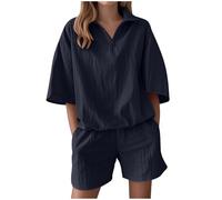 NSICBMNO Black Lounge Wear Sets For Women Uk Tracksuit Shorts Set Two Piece Outfit Half Zip Sweatshirt Oversized T Shirts Running Shorts Travel Outfits Summer Co Ord Sets For Sport Yoga Gym Workout