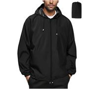 NSICBMNO Black Mens Rain Jacket Packaway Waterproof Jacket With Hood Packable Waterproof Rain Jackets Hooded Winter Coat Quick Dry Running Jacket Coats Long Raincoat Windbreaker Outerwear M