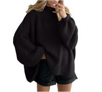 NSICBMNO Black Oversized Jumper Women Batwing Tops Knitted Jumpers Mock Neck Sweatshirt Long Tunic Tops Ribbed Knit Sweater Long Sleeve Baggy Sweaters Pullover Casual Blouses Y2K Streetwear