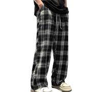 NSICBMNO Black Plaid Pyjama Bottoms Men Checkered Pj Bottoms Elasticated Waist Trousers Drawstring Long Wide Leg Lounge Pants Baggy Joggers Tartan Trousers Pj Pants With Pockets Nightwear Loungewear