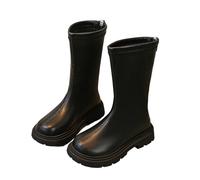 NSICBMNO Black Platform Boots Girls Chunky Boot With Back Zip Pu Leather Booties Cowgirl Boots Goth Boot Welly Kids Cow Girl Round Toe Shoes