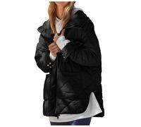 NSICBMNO Black Quilted Jacket Womens Long Coat Zip Up Hoodie Lightweight Puffer Jackets Winter Coat Ladies Padded Jackets Hooded Down Jacket Oversized Hoodie Outdoor Windbreaker With Pockets