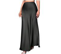 NSICBMNO Black Satin Skirts for Women UK - Maxi, High Waisted, Pencil, Pleated, A Line, Flared, Zip Up, Silky, Elegant, Fishtail, Office, Party Skirt