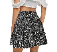 NSICBMNO Black Short Skirts for Women UK Elasticated Waist Skirts Floral Mini Skirt Pleated A Line Summer Boho Ruffle Skater Skirt Casual Beach Short