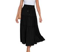 NSICBMNO Black Summer Skirts for Women UK Elasticated Waist Skirts Long Pleated Ruffle Skirt Tiered Maxi Skirt Boho Gypsy Pleated A Line Flared Flowy