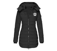 NSICBMNO Black Winter Coat for Women UK - Long Padded Puffer Jacket With Detachable Hood, Paw Print, Zip Up, Slim Fit, Down Quilted Cotton Coat - Plus Size