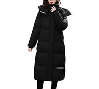 NSICBMNO Black Winter Long Padded Coat Maxi Puffer Jacket With Hood Zip Up Jacket Knee Length Coat Stand Collar Parka Down Quilted Plus Size