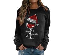 NSICBMNO Black Womens Christmas Jumpers Baggy Jumpers Christmas Wine Glass Jumper Round Neck Sweatshirt Sequin Jumper Ladies Baggy Tunic Tops Long Sleeve Tops Cute
