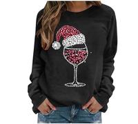 NSICBMNO Black Womens Christmas Jumpers Rude Christmas Jumpers Wine Glass Oversized Sweatshirt Long Sleeve Sweatshirt Tops Round Neck Tops Xmas Jumper Casual Sweatshirts Chunky Pullover Sweater