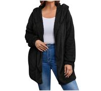 NSICBMNO Black Womens Fleece Jacket Oversized Cardigan Plain Zip Up Hoodie Ladies Winter Jackets Long Hoodies Fluffy Jacket Warm Coat With Pockets Teddy Fleece Hoodie Overcoat Hooded Tops Outwear