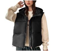 NSICBMNO Black Womens Gilet - Winter Jackets For Women Uk, Down Gilet Padded Body Warmers Waistcoat, Puffer Vest With Hood, Zip Up Hoodie Sleeveless Puffer Jacket Jackets Overcoats Y2K Streetwear