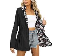 NSICBMNO Black Womens Rain Coat Lightweight Waterproof Jacket With Hood Reversible Rain Jacket Long Floral Raincoat Outdoor Sport Jackets Softshell Jackets Petite Raincoat Windbreaker Trench Coats Xl