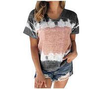 NSICBMNO Black Women's Summer Tops Plus Size Oversized T Shirts Short Sleeve Tunic Tops Tie Dye T Shirt Baggy Shirts Crew Neck Tshirt Baseball Tshirts Loose Casual Blouses for Beach Streetwear