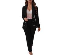 NSICBMNO Black Women's Trouser Suits Elegant 2 Piece Outfits Double Breasted Blazer Open Front Cardigans Straight Leg Tailored Trousers Co Ord Sets Wedding Formal Outfits For Business Office Work