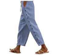 NSICBMNO Blue Baggy Trousers Women Cropped Summer Trousers Striped Casual with Pockets Ladies Elasticated Waist Straight Leg Yoga Pants Slacks Loose Lounge Pants Beach Trosuers